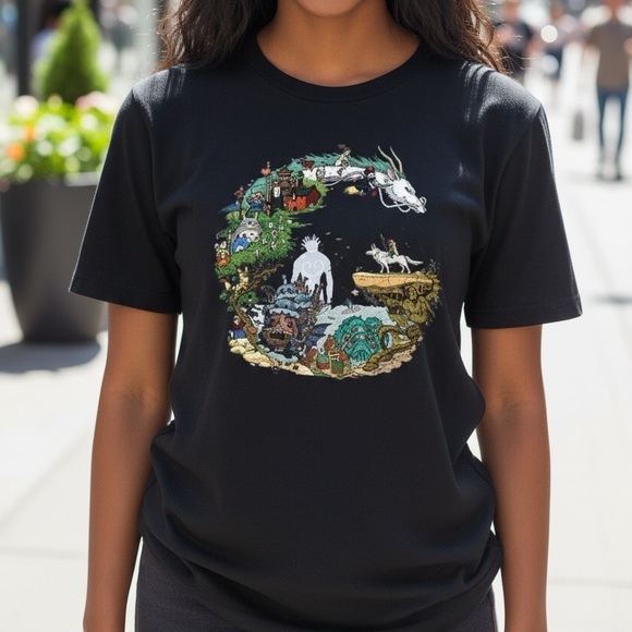 NWOT boutique black studio, Ghibli characters graphic tee - Picture 1 of 1